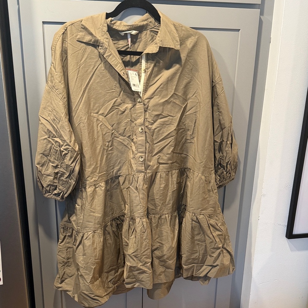 Free People Beige Collared Button-Up